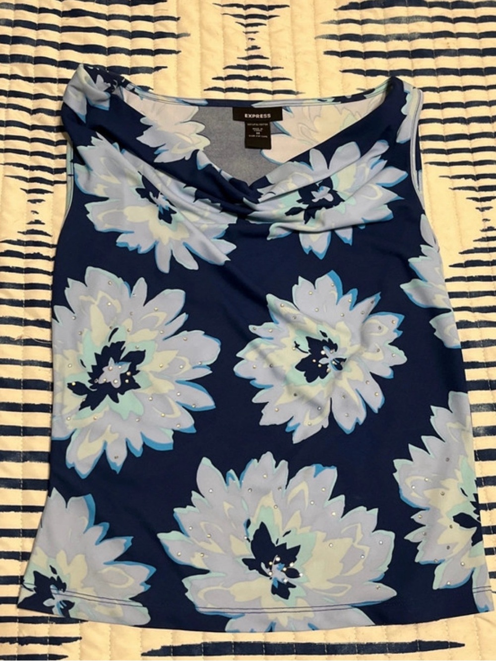 Express Navy Blue Floral Cowl Neck Camisole